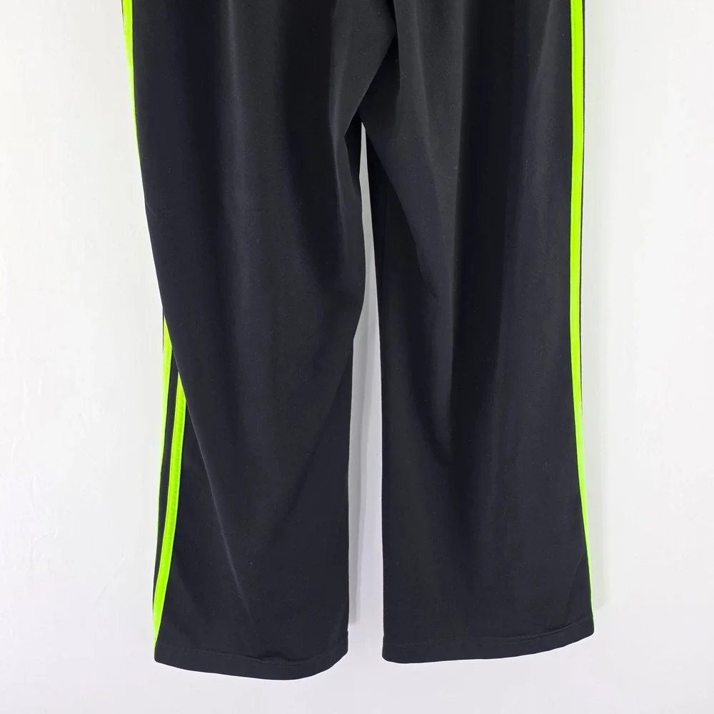 Adidas Track Pants Mens M Black Neon Green Striped Tricot Athletic 6192
